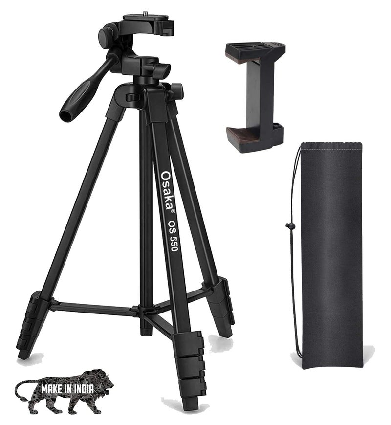 Osaka OS 550 Tripod 55 Inches (140 cm) with Mobile Holder and Carry Case for Smartphone & DSLR Camera Portable Lightweight Aluminium Tripod - Image 1