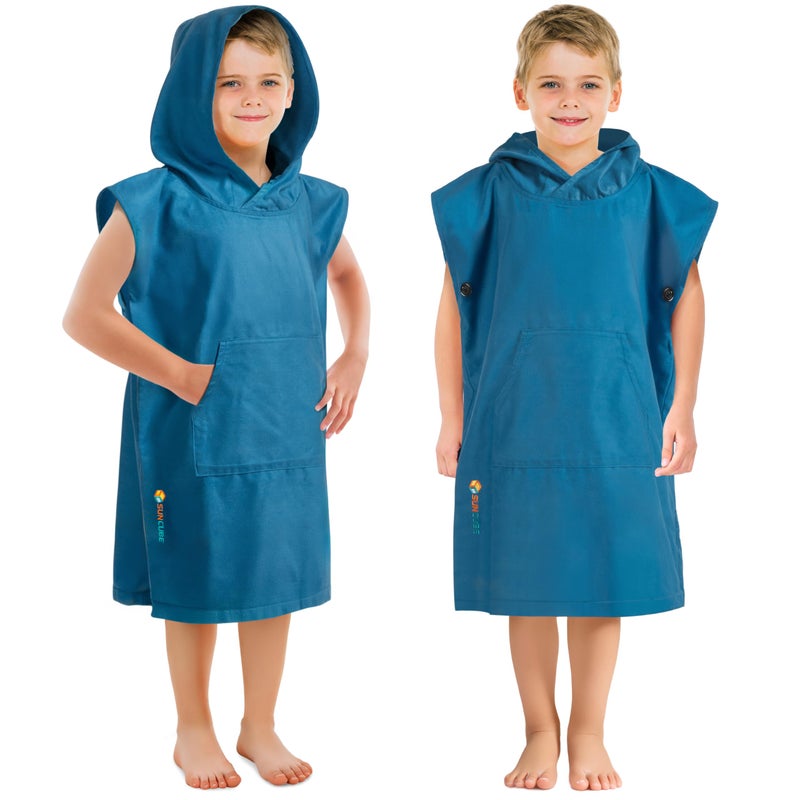 SUN CUBE Kids Towel Changing Swim Robe Surf Poncho Quick Dry Microfiber Hooded Wearable Blanket for Boys Girls 37 Years Teal Sea Blue