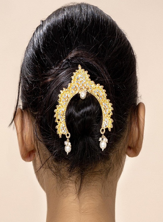 Peora Indian Wedding Jewellery Kundan Pearl Hair Accessary Juda Pin with Hanging Pearl for Women Girls (1 Pc) - Image 2