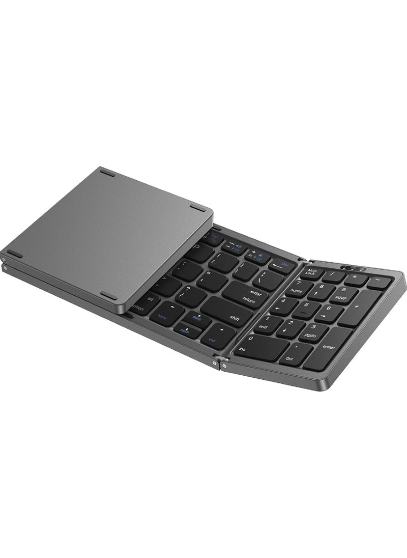 Rock Pow Foldable Bluetooth Keyboard Folding Wireless Keyboard with Number Pad Multi-Device and Rechargeable Keyboard for iPad iPhone Android Windows Laptop Desktop Tablet and PC  - Image 1