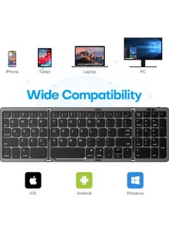 Rock Pow Foldable Bluetooth Keyboard Folding Wireless Keyboard with Number Pad Multi-Device and Rechargeable Keyboard for iPad iPhone Android Windows Laptop Desktop Tablet and PC  - Image 2
