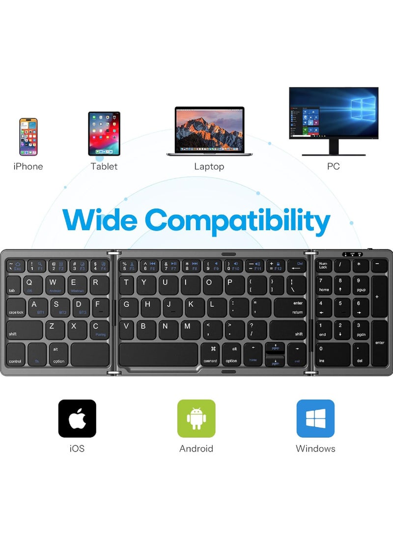 Rock Pow Foldable Bluetooth Keyboard Folding Wireless Keyboard with Number Pad Multi-Device and Rechargeable Keyboard for iPad iPhone Android Windows Laptop Desktop Tablet and PC  - Image 2