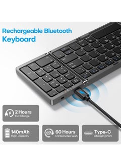 Rock Pow Foldable Bluetooth Keyboard Folding Wireless Keyboard with Number Pad Multi-Device and Rechargeable Keyboard for iPad iPhone Android Windows Laptop Desktop Tablet and PC  - Image 4