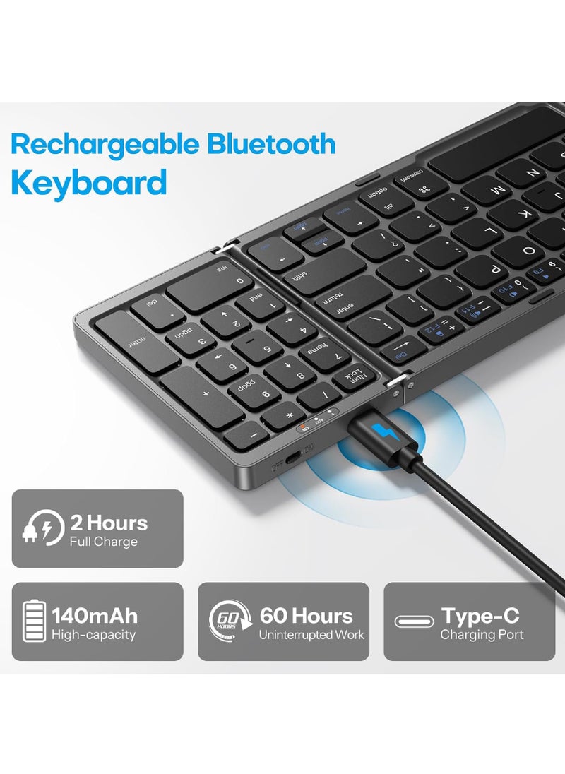 Rock Pow Foldable Bluetooth Keyboard Folding Wireless Keyboard with Number Pad Multi-Device and Rechargeable Keyboard for iPad iPhone Android Windows Laptop Desktop Tablet and PC  - Image 4