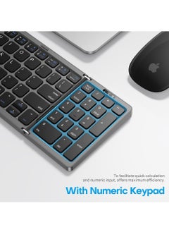 Rock Pow Foldable Bluetooth Keyboard Folding Wireless Keyboard with Number Pad Multi-Device and Rechargeable Keyboard for iPad iPhone Android Windows Laptop Desktop Tablet and PC  - Image 5