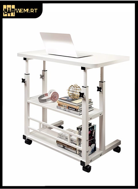 Home Office Desk With Adjustable Height Of Shelves, Portable Small Computer Desk With Rollers, Stable And Durable 80 40 60-90cm