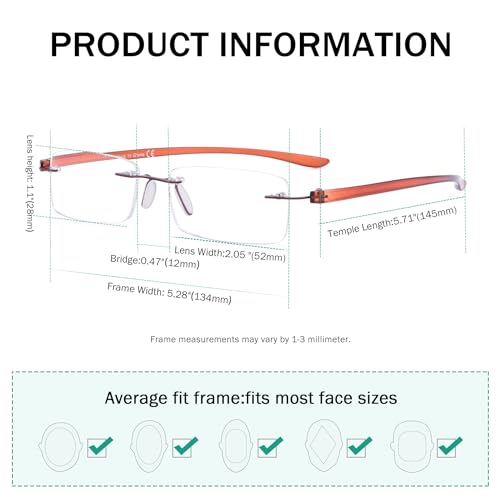 Eyekepper Small Lenes Rimless Reading Glasses Women - Frameless Reader Eyeglasses for Men Reading with Transparent Arms +0.75 - Image 3