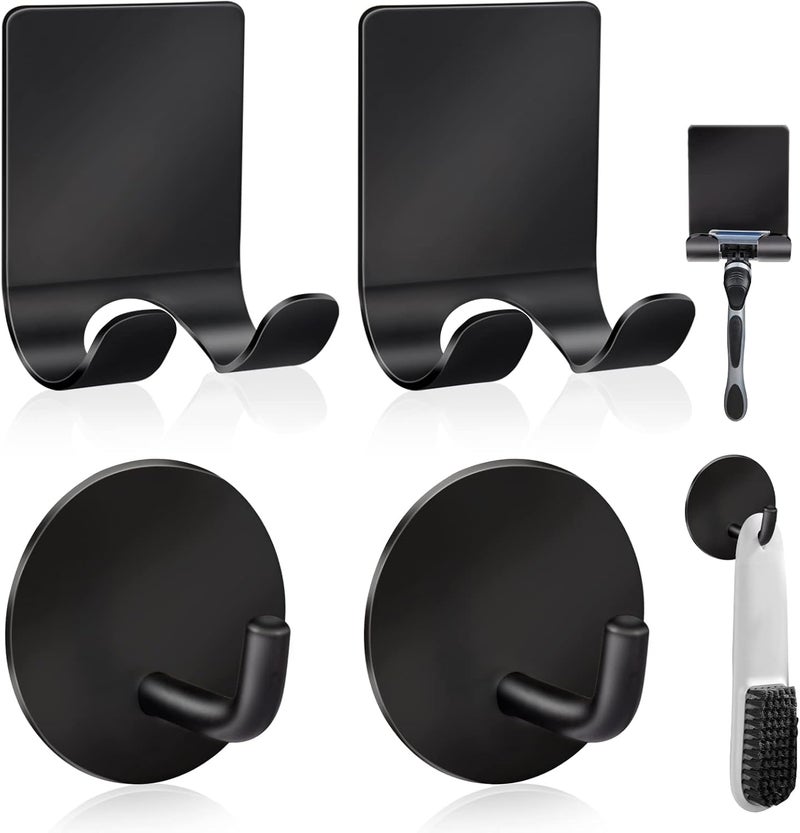 Diesisa Razor Holder 304 Stainless Steel for Shower + Adhesive Sticky Heavy Duty Waterproof Wall Hooks, Premium for Hanging Towels, Coat, hat (2+2 Pack) - Black - Image 2