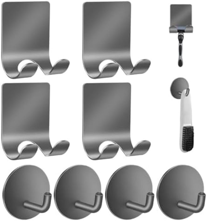 Diesisa Razor Holder 304 Stainless Steel for Shower + Adhesive Sticky Heavy Duty Waterproof Wall Hooks, Premium for Hanging Towels, Coat, hat (2+2 Pack) - Black - Image 1