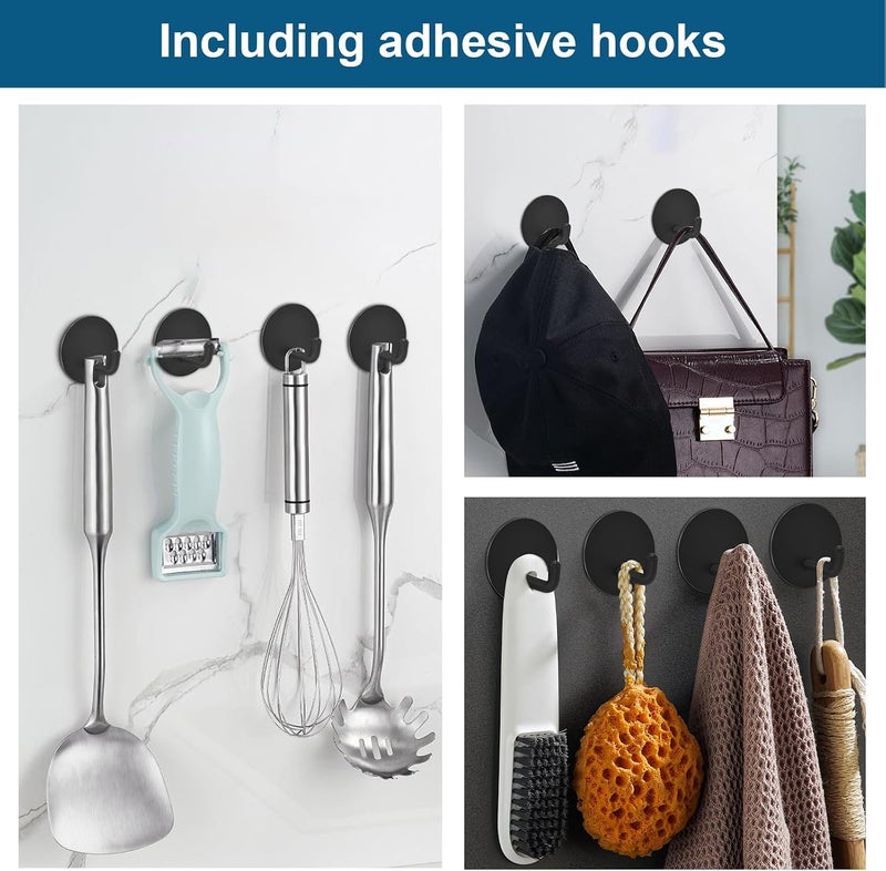Diesisa Razor Holder 304 Stainless Steel for Shower + Adhesive Sticky Heavy Duty Waterproof Wall Hooks, Premium for Hanging Towels, Coat, hat (2+2 Pack) - Black - Image 4