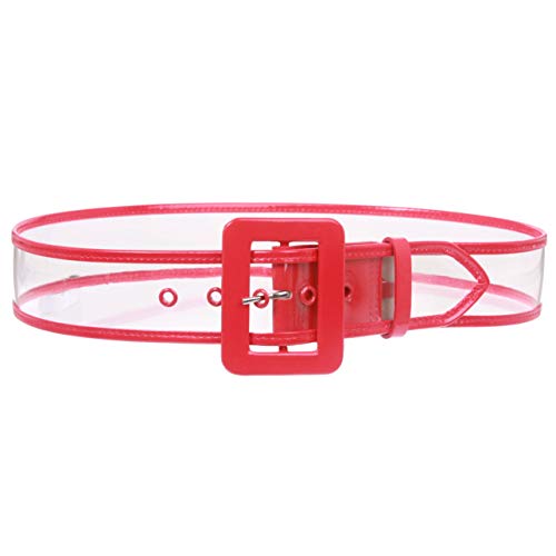 Beltiscool Women's 2" Wide Color-Trimmed Patent Leather Transparent Jelly Clear Belt, Red | XS/S - 28" - Image 1