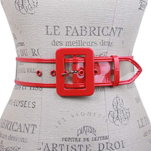 Beltiscool Women's 2" Wide Color-Trimmed Patent Leather Transparent Jelly Clear Belt, Red | XS/S - 28" - Image 2