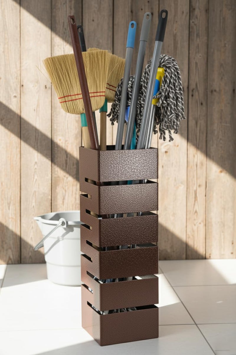SONRET Copper Broom Holder |Metal Broom Stand, Powder-Coated Mild Steel, Decorative Ventilated Design &Rust-Resistant Finish | Space-Saving Mop & Brooms Stand Holder For Home, Office& Modern Interiors - Image 2