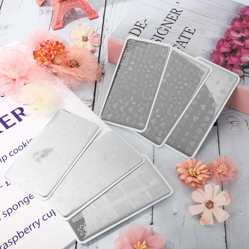 Whaline 6Pcs Preppy Nail Plates Stamping Set Heart Flower Butterfly Star Smiling Stamp Templates Groovy Nail Art Plates for DIY Print Manicure Salon Design Gift - Image 5