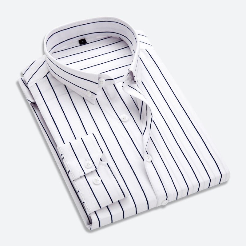 2021 spring and autumn mens Korean-style slim-fit striped long-sleeved shirt fashionable mens casual all-matching youth cardigan White