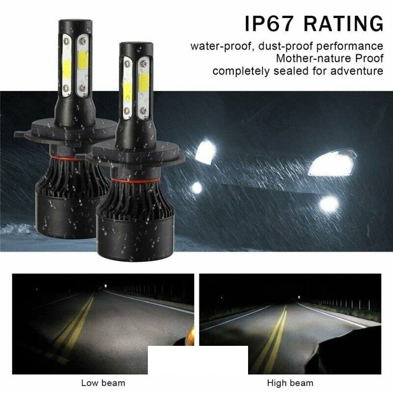 LOVMOTO Geniune H4 High/Low LED Automotive Headlight Bulbs 4 Side Auto Conversion Driving Lamp (Cool White light) (H4) - Image 4