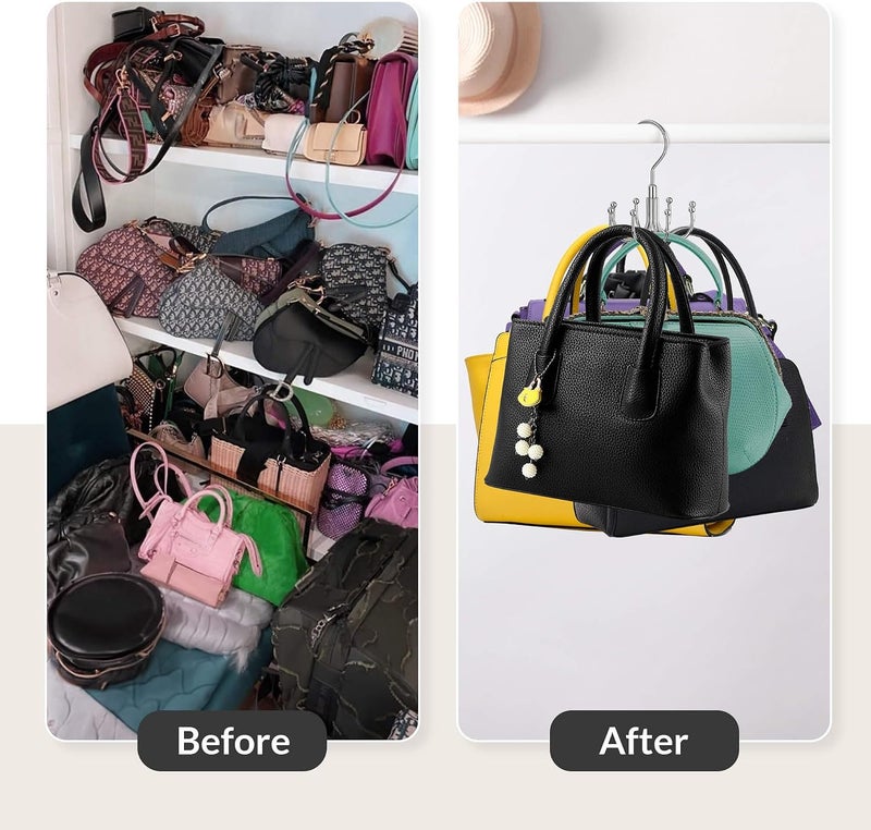 ZEDODIER 2 Pack Purse Hanger Organizer for Closet, Rotatable Sturdy Purses Holder Holds 16 Bags, Metal Space Saving Closet Organizers and Storage, Silver - Image 2