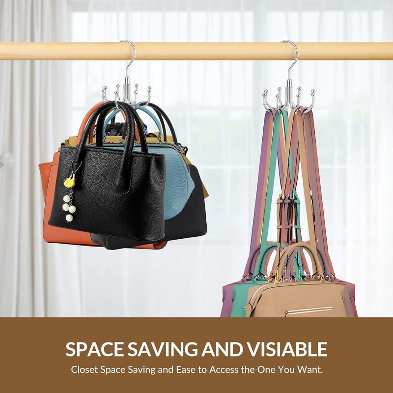 ZEDODIER 2 Pack Purse Hanger Organizer for Closet, Rotatable Sturdy Purses Holder Holds 16 Bags, Metal Space Saving Closet Organizers and Storage, Silver - Image 4
