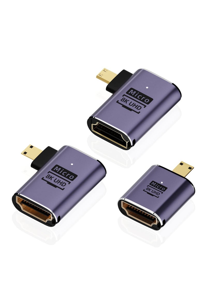 Excefore - Micro HDMI to HDMI Adapter, 3 Pcs 8K 90 Degree Left and Right Angle, Micro HDMI Male to HDMI Female Cable, for Sony A6000, Raspberry Pi 4, GoPro Hero 7 and Other Sport Camera - Image 1