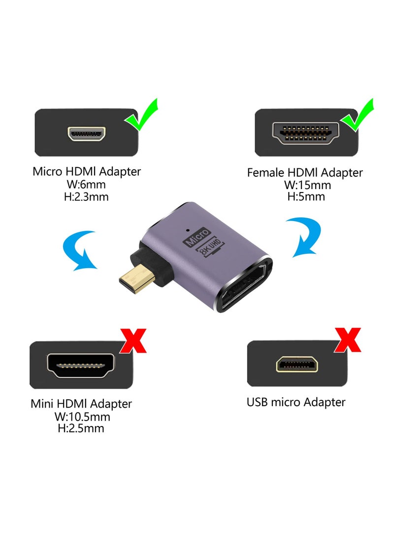 Excefore - Micro HDMI to HDMI Adapter, 3 Pcs 8K 90 Degree Left and Right Angle, Micro HDMI Male to HDMI Female Cable, for Sony A6000, Raspberry Pi 4, GoPro Hero 7 and Other Sport Camera - Image 1