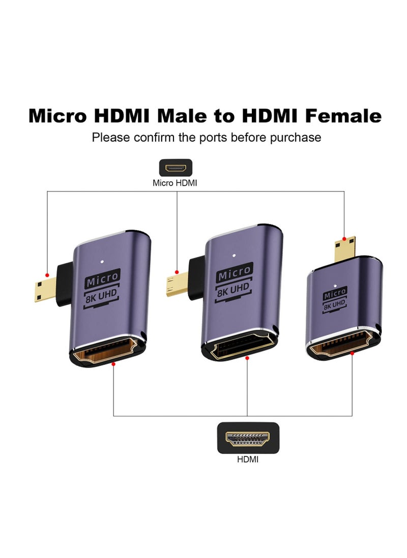 Excefore - Micro HDMI to HDMI Adapter, 3 Pcs 8K 90 Degree Left and Right Angle, Micro HDMI Male to HDMI Female Cable, for Sony A6000, Raspberry Pi 4, GoPro Hero 7 and Other Sport Camera - Image 1