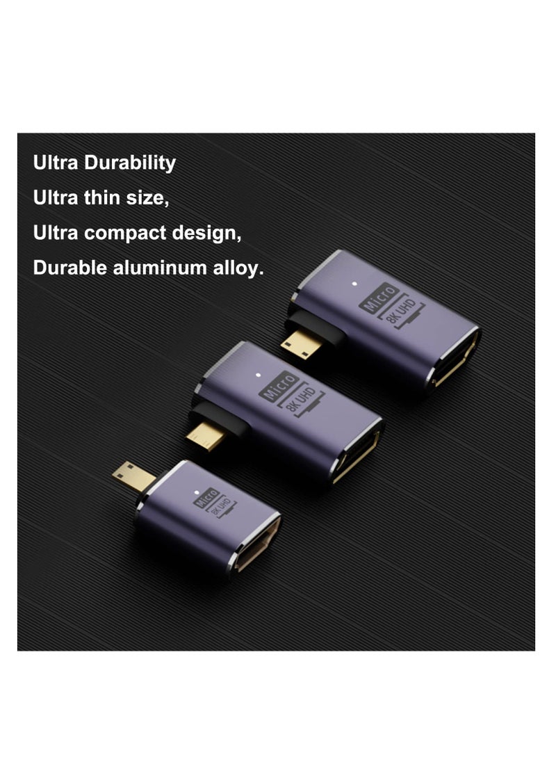Excefore - Micro HDMI to HDMI Adapter, 3 Pcs 8K 90 Degree Left and Right Angle, Micro HDMI Male to HDMI Female Cable, for Sony A6000, Raspberry Pi 4, GoPro Hero 7 and Other Sport Camera - Image 1