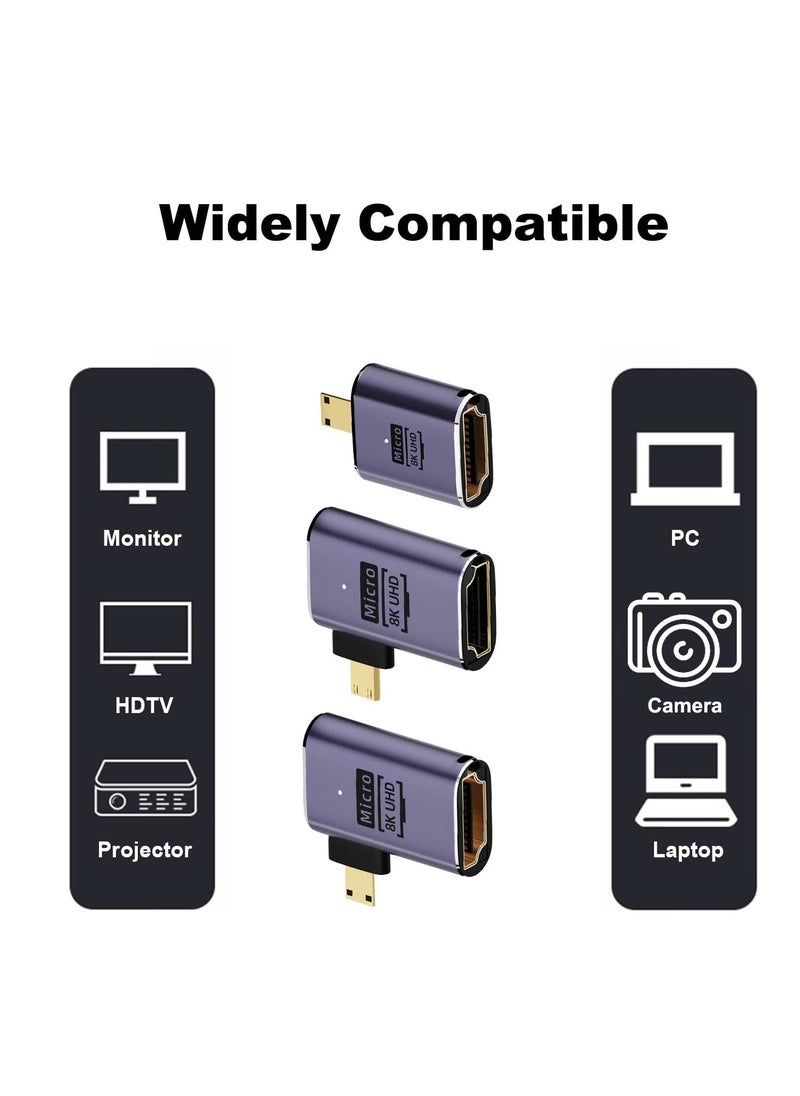 Excefore - Micro HDMI to HDMI Adapter, 3 Pcs 8K 90 Degree Left and Right Angle, Micro HDMI Male to HDMI Female Cable, for Sony A6000, Raspberry Pi 4, GoPro Hero 7 and Other Sport Camera - Image 1