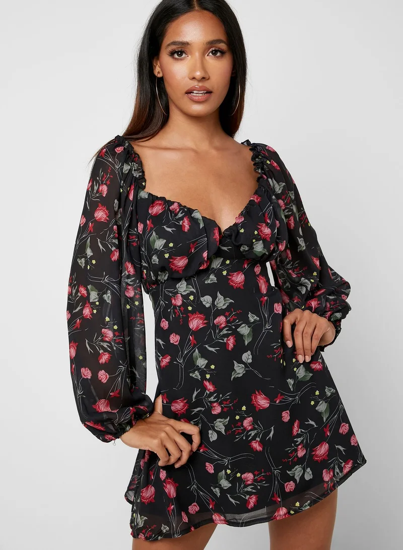 Missguided Petite Floral Print Skater Dress
