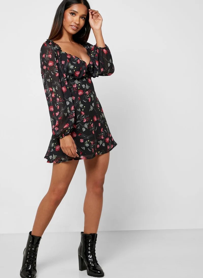 Missguided Petite Floral Print Skater Dress