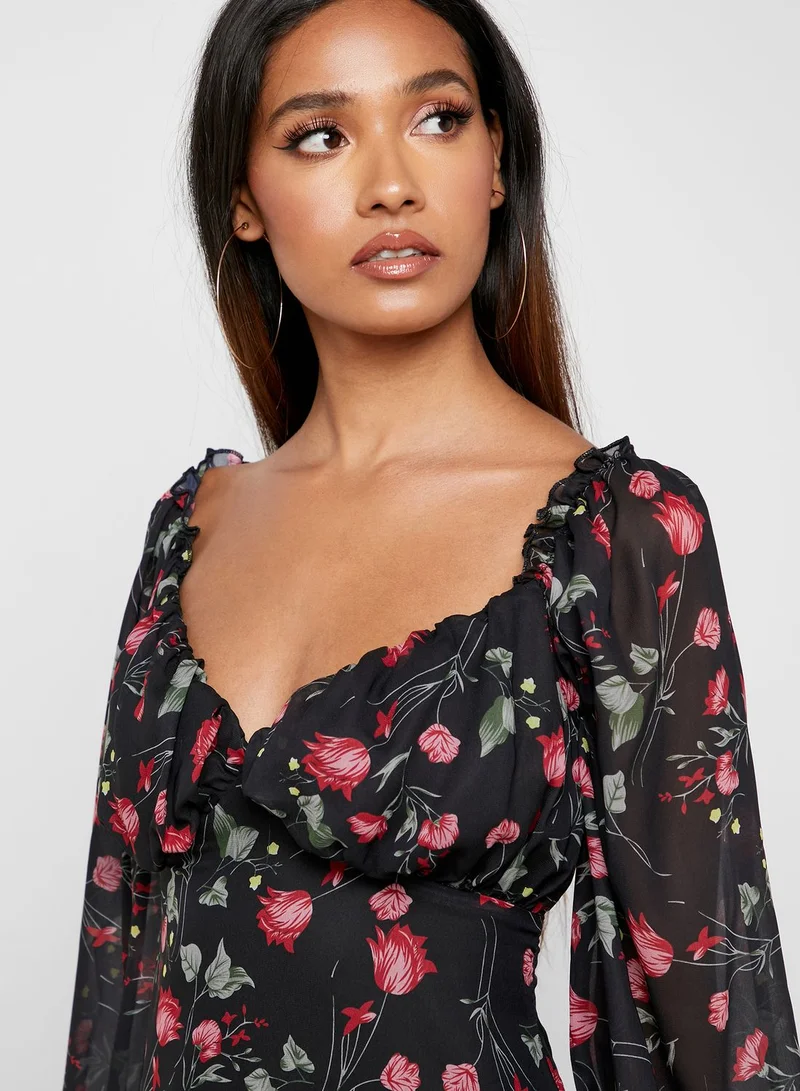 Missguided Petite Floral Print Skater Dress