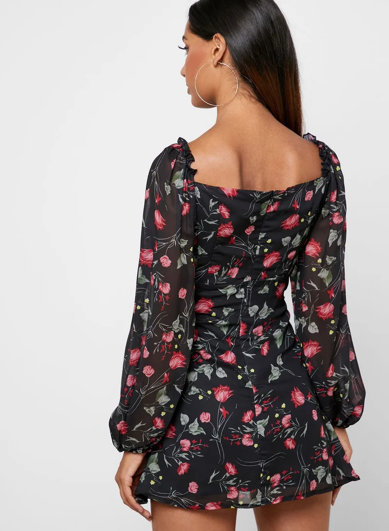 Missguided Petite Floral Print Skater Dress