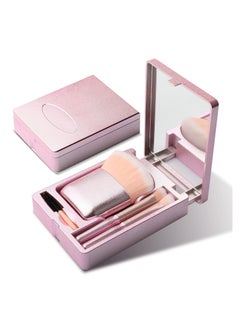 KASTWAVE Glitter Pink Easy-taken Travel Makeup Brush with Mirror Set,4pcs Mini Complete Function Cosmetic Brushes Kit Foundation Brush Makeup Tool Convenient for Go Out Daily Makeup  - Image 1