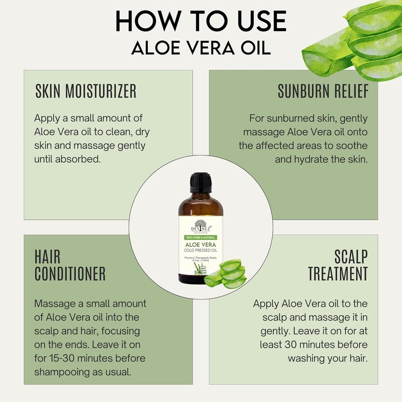 Devinez Devinez Aloe Vera Cold Pressed Virgin Oil with Premium LOTION PUMP Therapeutic Grade 100 Pure Natural Oil for Glowing Skin Body Hair Moisturizer Massage and Aromatherapy 118 ml  - Image 4