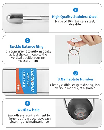 BAOSHISHAN NO.2 Zahn Cup Viscosity Cup #2 Dip Type 44ml Stainless Steel Viscometer Flow Cup for Paint Finishes Oil Dye Sauce Honey - Image 4