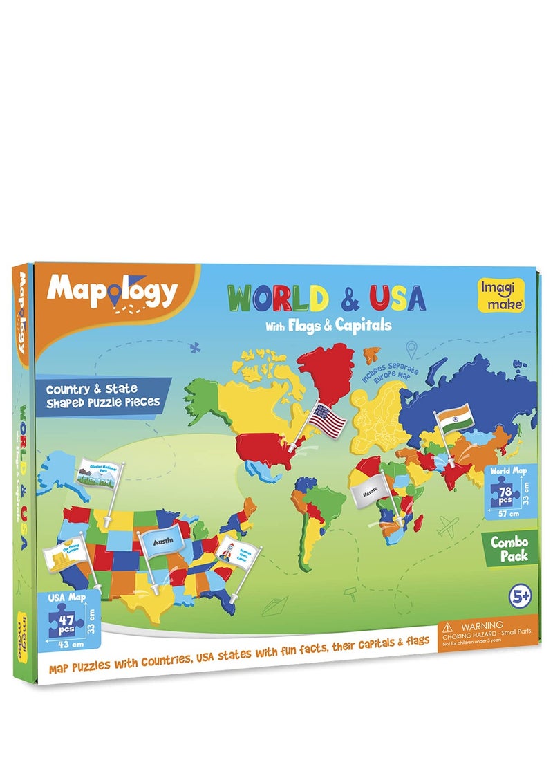 Imagimake - Imagimake : Mapology World And Usa With Capitals- Learn World And Usa States Along With Their Capitals And Fun Facts- Fun Jigsaw Puzzle- Educational Toy For Kids Above 5 Years - Image 1
