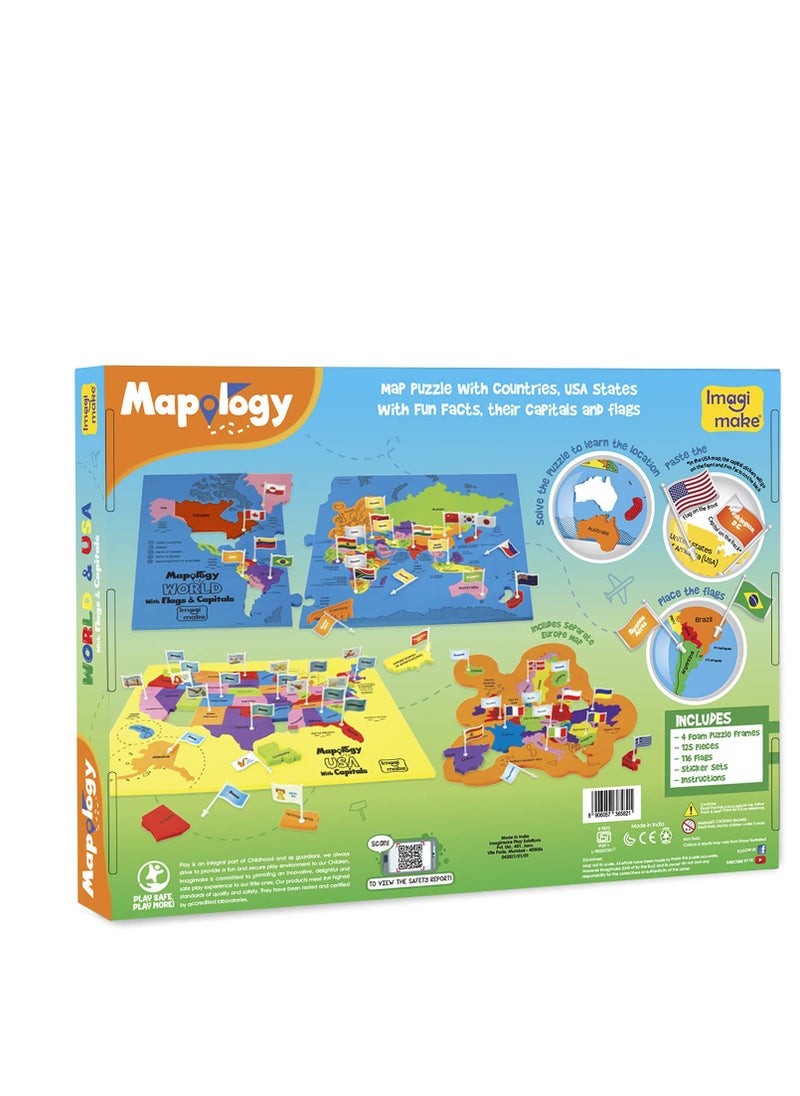 Imagimake - Imagimake : Mapology World And Usa With Capitals- Learn World And Usa States Along With Their Capitals And Fun Facts- Fun Jigsaw Puzzle- Educational Toy For Kids Above 5 Years - Image 1