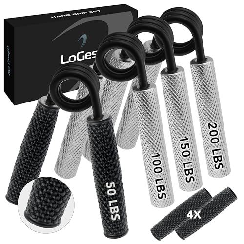 Logest Metal Hand Grip Set, 100LB-200LB 3 Pack 50LB-200LB 4 Pack No Slip Heavy-Duty Grip Strengthener with Gift Box, Great Wrist & Forearm Hand Exerciser, Home Gym (Silver - 50+100+150+200LB 4 Pack) - Image 1