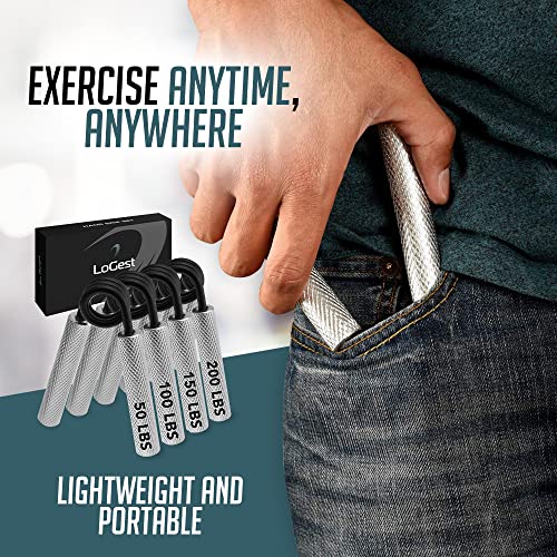 Logest Metal Hand Grip Set, 100LB-200LB 3 Pack 50LB-200LB 4 Pack No Slip Heavy-Duty Grip Strengthener with Gift Box, Great Wrist & Forearm Hand Exerciser, Home Gym (Silver - 50+100+150+200LB 4 Pack) - Image 5
