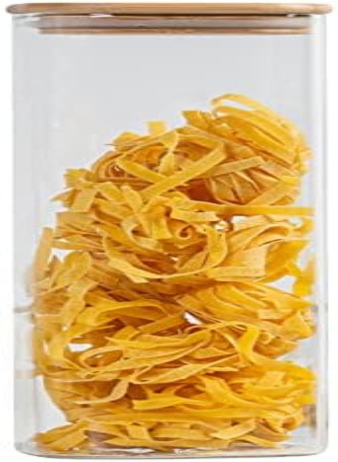 AKDC Tall Square Glass Kitchen Canisters With Airtight Bamboo Lids - Kitchen Organization And Food Storage Glass Jar For Candy, Cookie, Rice, Sugar, Flour, Pasta, Nuts. - Image 1