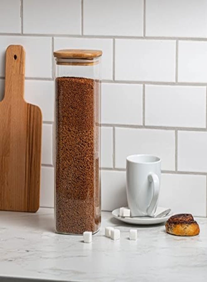 AKDC Tall Square Glass Kitchen Canisters With Airtight Bamboo Lids - Kitchen Organization And Food Storage Glass Jar For Candy, Cookie, Rice, Sugar, Flour, Pasta, Nuts. - Image 2