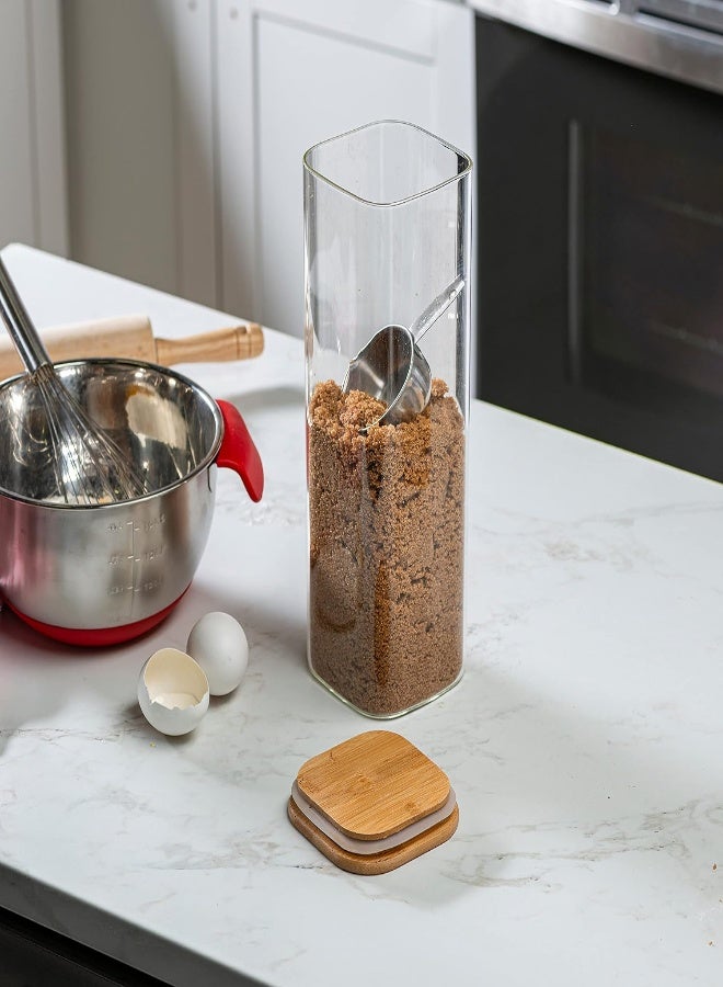 AKDC Tall Square Glass Kitchen Canisters With Airtight Bamboo Lids - Kitchen Organization And Food Storage Glass Jar For Candy, Cookie, Rice, Sugar, Flour, Pasta, Nuts. - Image 4