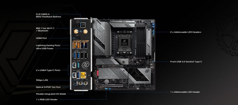 ASRock AMD X870E Taichi Lite Ryzen Socket AM5 DDR5 DIMMs 8200 256 GB X870 EATX Motherboard 5G LAN M.2 USB4 WiFi7 - Image 5