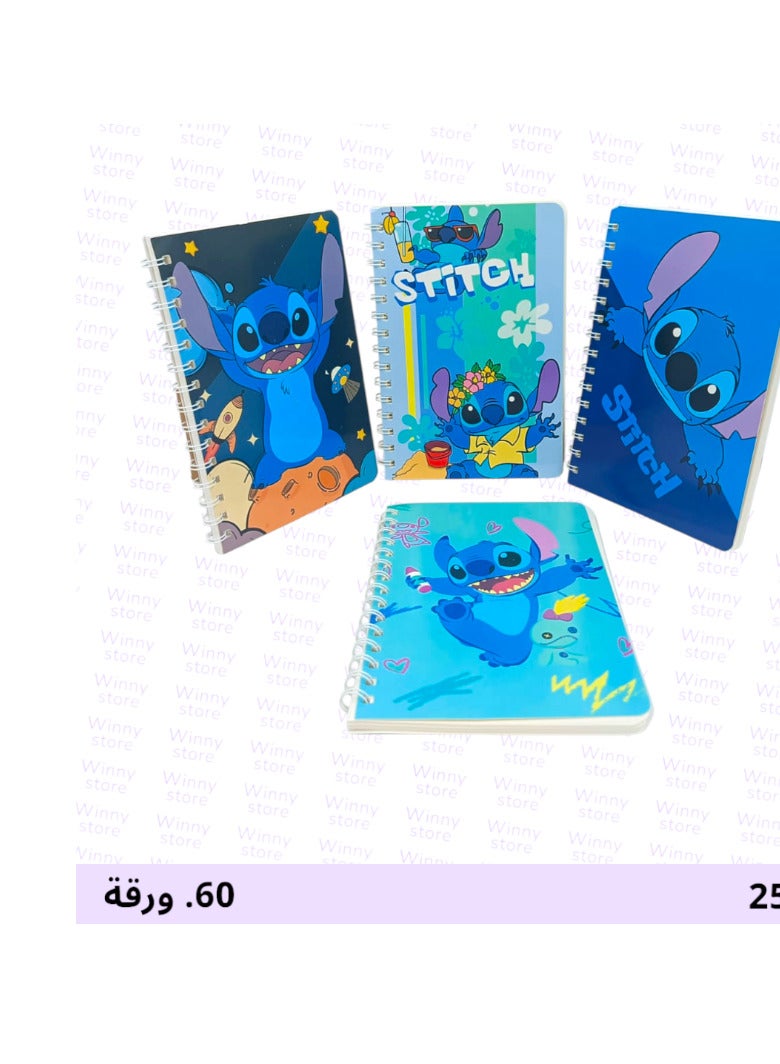 ستيتش دفاتر ستيتش مدرسية للأطفال | 4 دفاتر سلك بتصاميم كرتونية ممتعة | كل دفتر يحتوي على 60 ورقة عالية الجودة | مثالية للمدرسة والكتابة اليومية