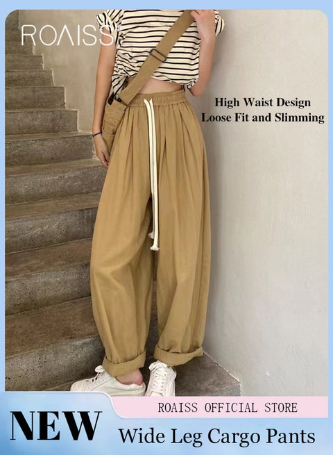Women High Waisted Wide Leg Pants with Loose Fit High Waisted Design Casual Workwear Trousers with Skin Friendly Fabric Fashionable and Versatile Suitable for Work and School Khaki