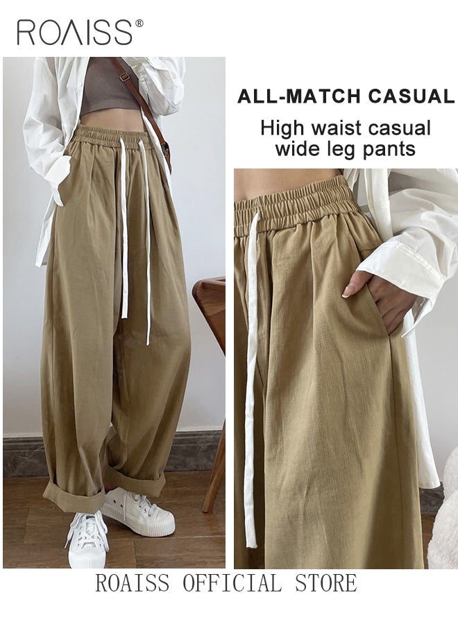 roaiss Women High Waisted Wide Leg Pants with Loose Fit High Waisted Design Casual Workwear Trousers with Skin Friendly Fabric Fashionable and Versatile Suitable for Work and School - Image 2