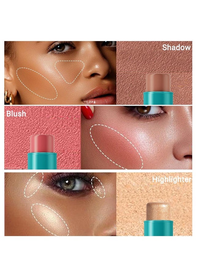 QIC 3pcs Face Contour Stick, Highlighter Stick Blush Stick Cream Contour Kit Makeup Set with Brush, Contouring Stick for Fair Skin, Concealer Stick Makeup for Beginner Women Teen Girls - Image 3