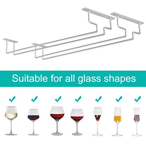MOCOUM 2 Pack 15.6" Wine Glass Rack - Under Cabinet Stemware Rack, Holds Up To 10 Glasses (Silver, 2 Pack) - Image 2