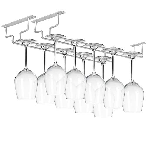MOCOUM 2 Pack 15.6" Wine Glass Rack - Under Cabinet Stemware Rack, Holds Up To 10 Glasses (Silver, 2 Pack) - Image 1