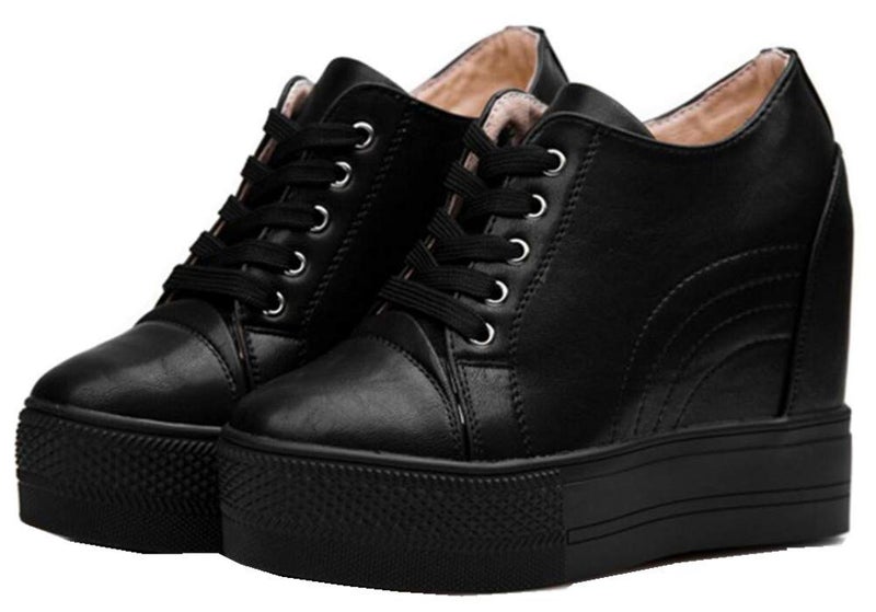 Women Wedges Sneakers with Hidden Heel Ankle High Platform Walking Shoes Fashion Bride Wedding Shoes 65 Black Numeric_6_Point_5