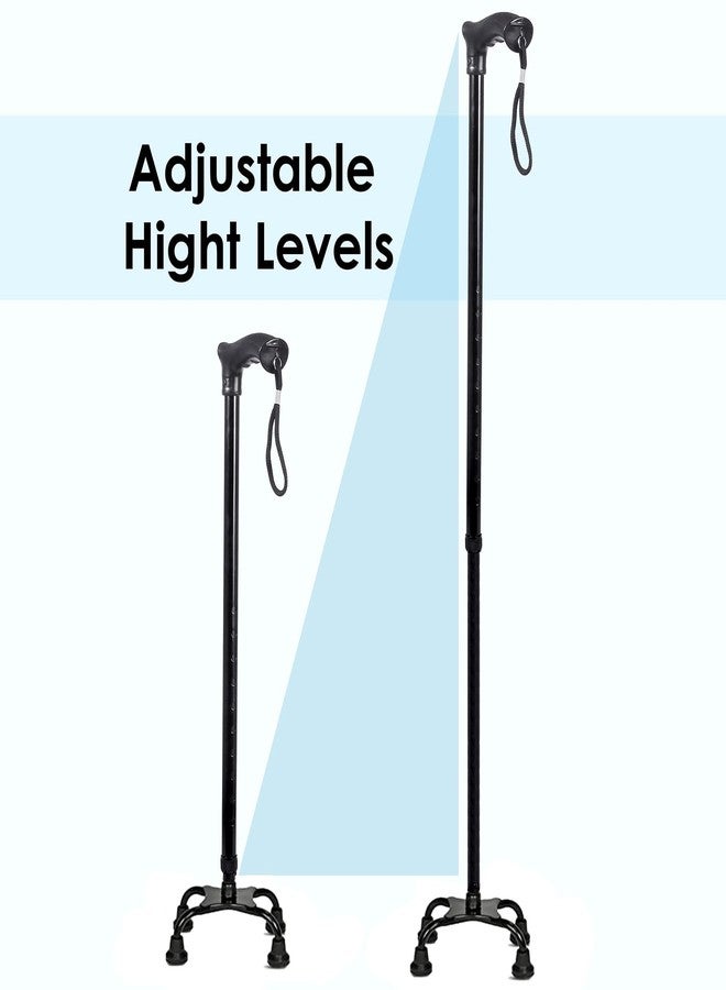 MCP Quadripod Height Adjustable Aluminium Four Legged Walking Stick for Men, Women, Old People Senior Citizens Patients Support, Trekking 4 Leg Cane Stick (Black) - Image 5